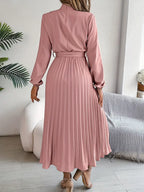 Elara™ | Elegant Pleated Midi Dress With Belt