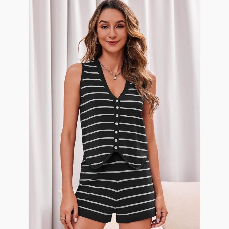 ARTFERI™ – Elegant Striped Sleeveless Lounge Co-Ord