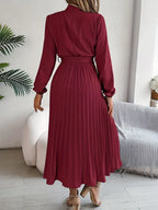 Elara™ | Elegant Pleated Midi Dress With Belt