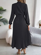 Elara™ | Elegant Pleated Midi Dress With Belt