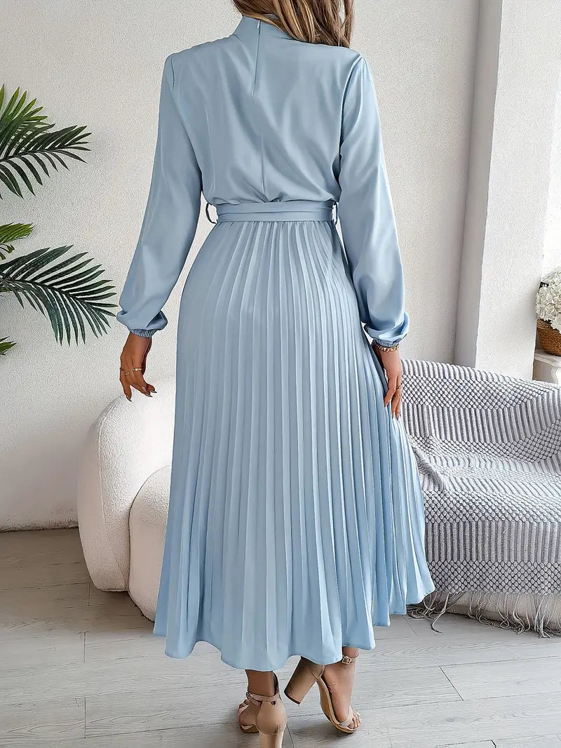 Elara™ | Elegant Pleated Midi Dress With Belt