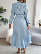 Elara™ | Elegant Pleated Midi Dress With Belt