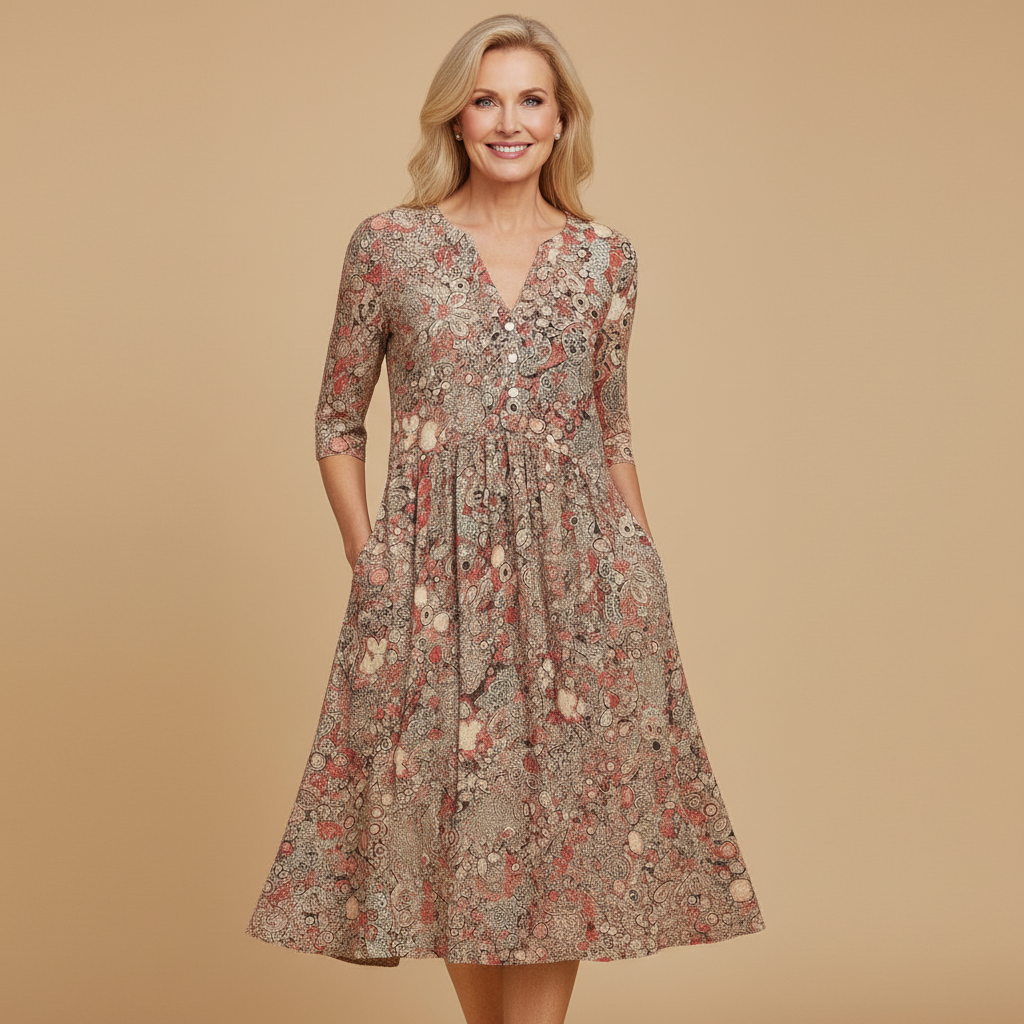 Harlow | Graceful V-Neck Elegance Midi Dress