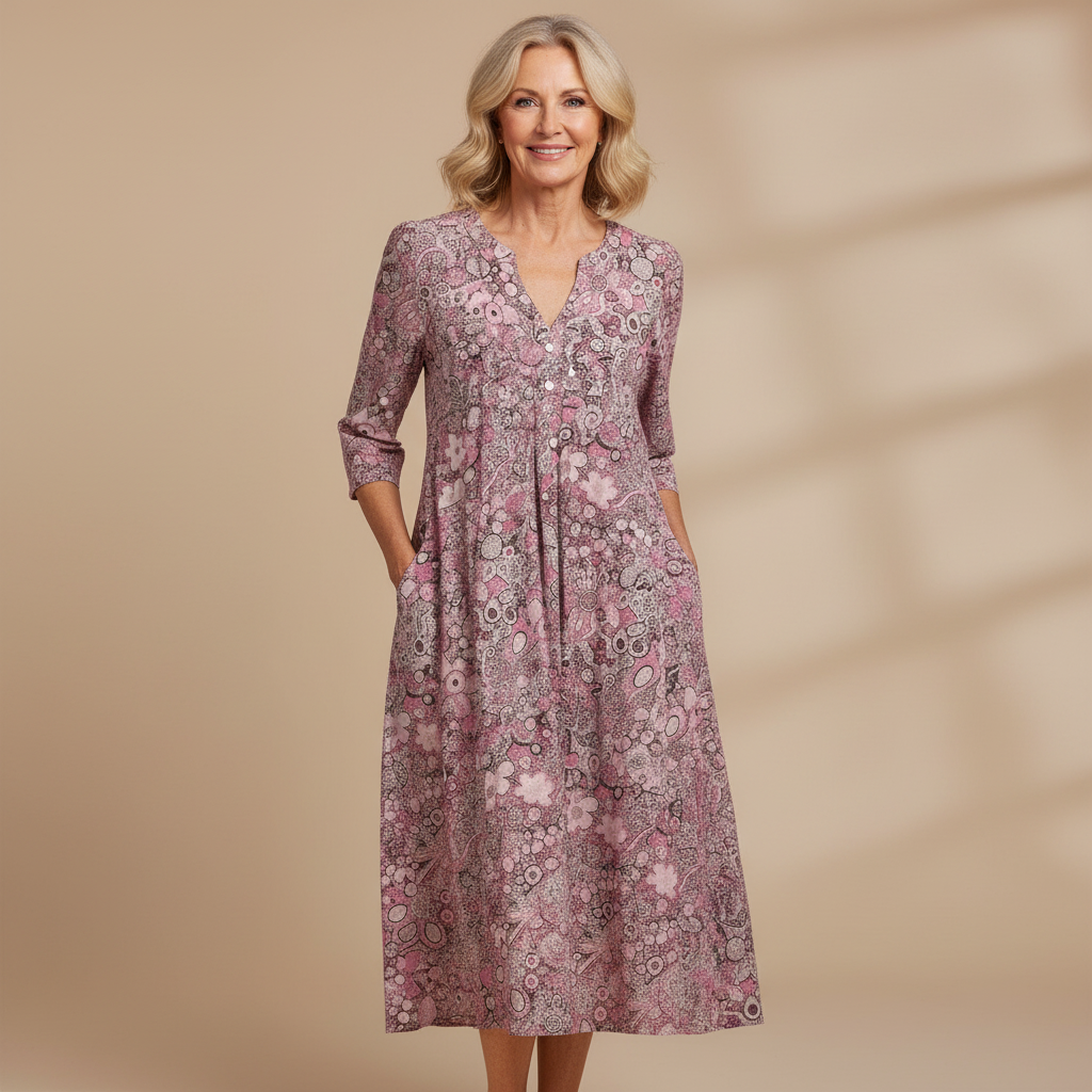 Harlow | Graceful V-Neck Elegance Midi Dress